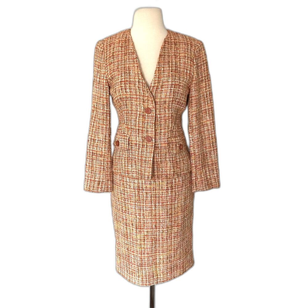 Dolce & Gabbana Orange Tweed Skirt Suit Archival Style 90 Y2K Old Money Clueless - Picture 2 of 15